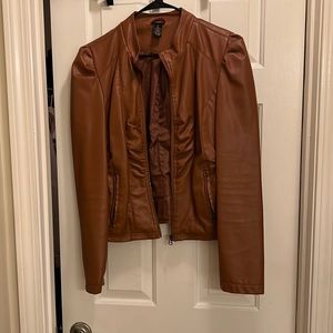 Cognac brown faux leather jacket